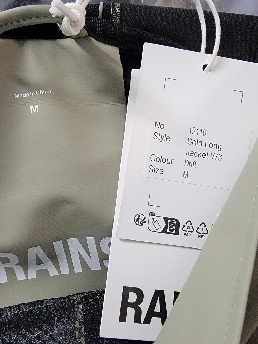 Rains Drift Long Waterproof Coat in Light Sage (Drift)